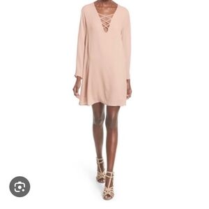 Astr The Label Blush Lace-Up V-Neck Dress Size S NWT